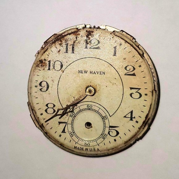 4 Vintage Pocket Watch Faces/Dials Porcelain Brass Movement Part Gears Steampunk - Picture 7 of 10